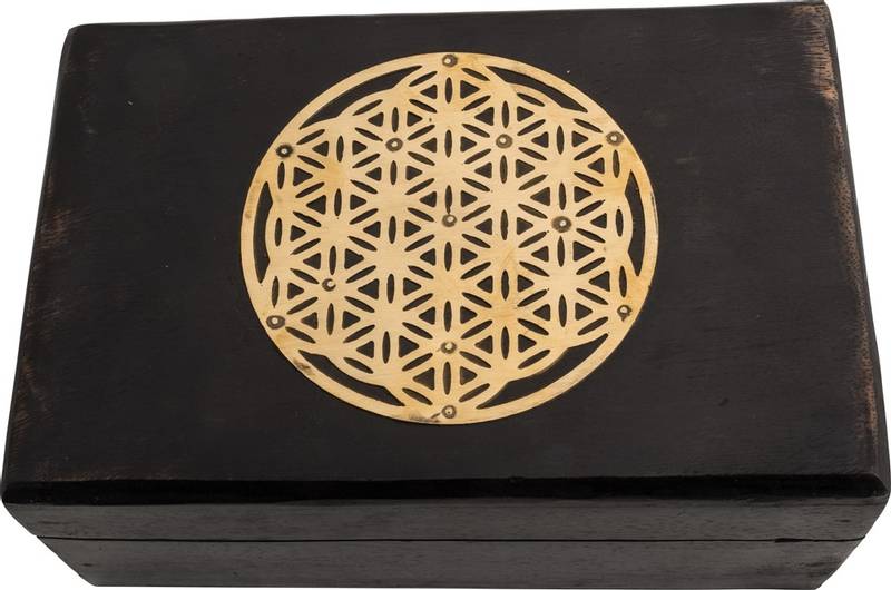 Tarotkort eske Livets Blomst Svart - Tarot box FOL Mango Wood Bl