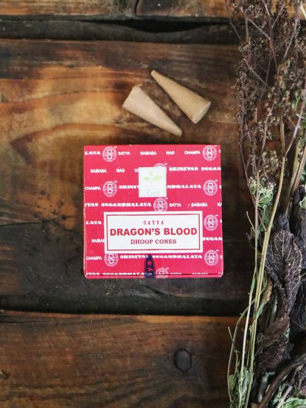 Satya Dragon's Blood Dhoop Cones - kjegle r&oslash;kelse